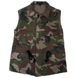 Forever 21 Women's Camo Collared Vest with Cinched Tie Waist; Size Small